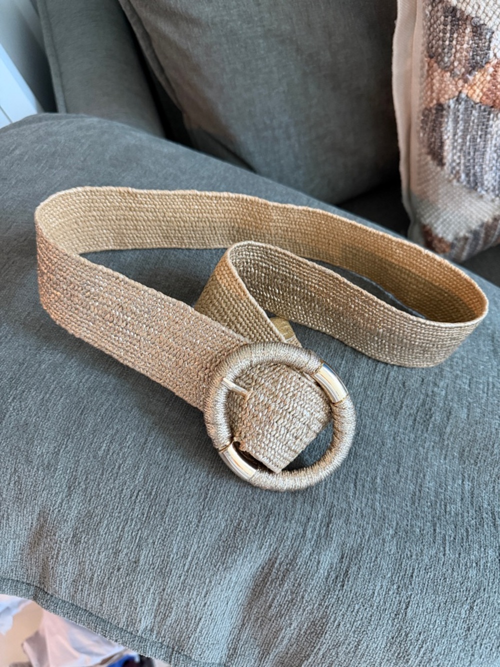 Woven Gold Women's Belt with Round Buckle